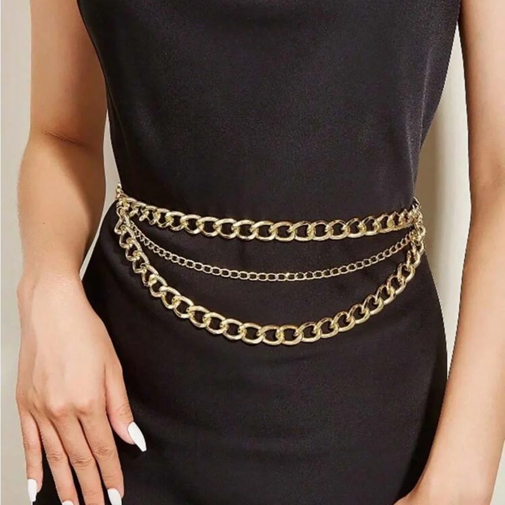 Chic layered Gold Chain Belt womens accessories NWT